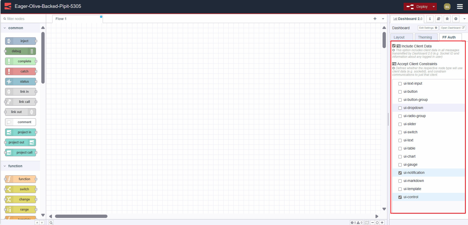 "Screenshot displaying the FlowFuse Muti-user addon option"